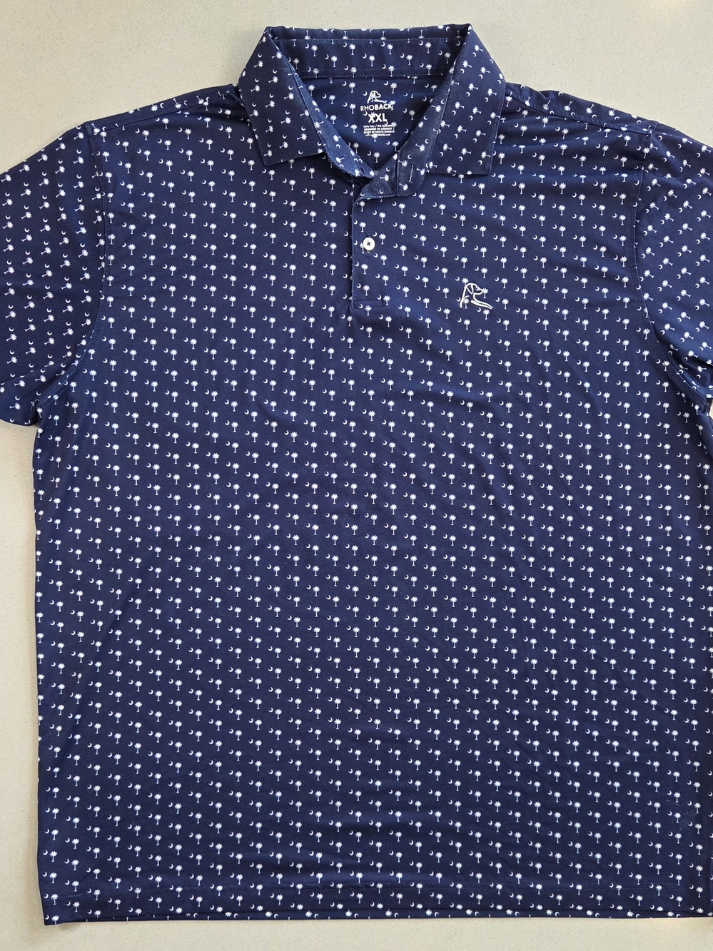 Men's Rhoback Navy Polo with White Palm Dot Print-0013